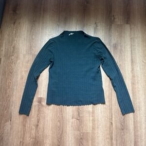 LA Relaxed Green Pointelle Mock Neck Long Sleeve Top Size M